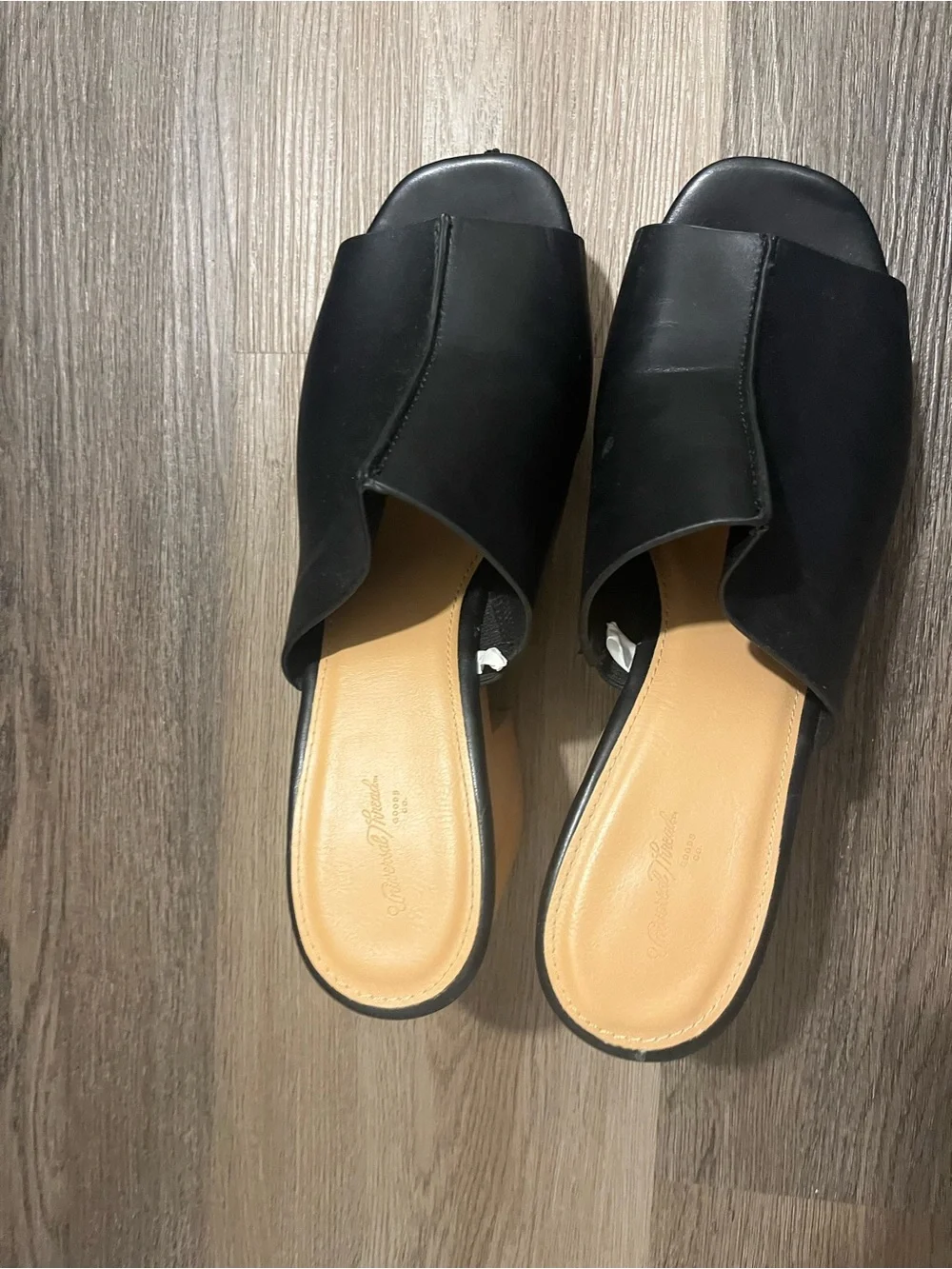 Black Leather Open-Toe Platform Mules